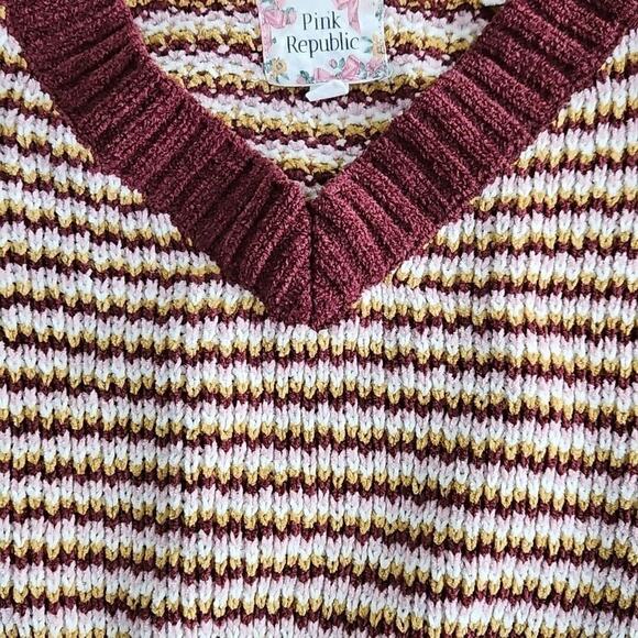 Pink Rose Women's Size Large Brown Striped V Neck Cropped Pullover Sweater NWT - Picture 10 of 13